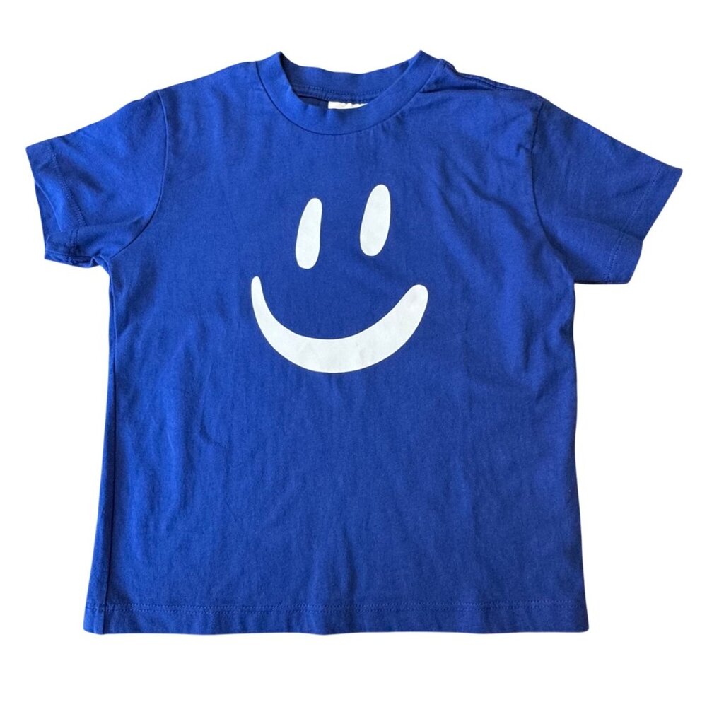 MOLO Roxo Smiley T-Shirt Boys 4 4T 104 Unisex Royal Blue Organic Cotton Tee